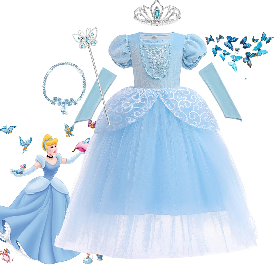 

Disney Cinderella Cosplay Costume Girls Belle Snow White Aurora Princess Dress Halloween Birthday Party Ball Gown Kids Clothes