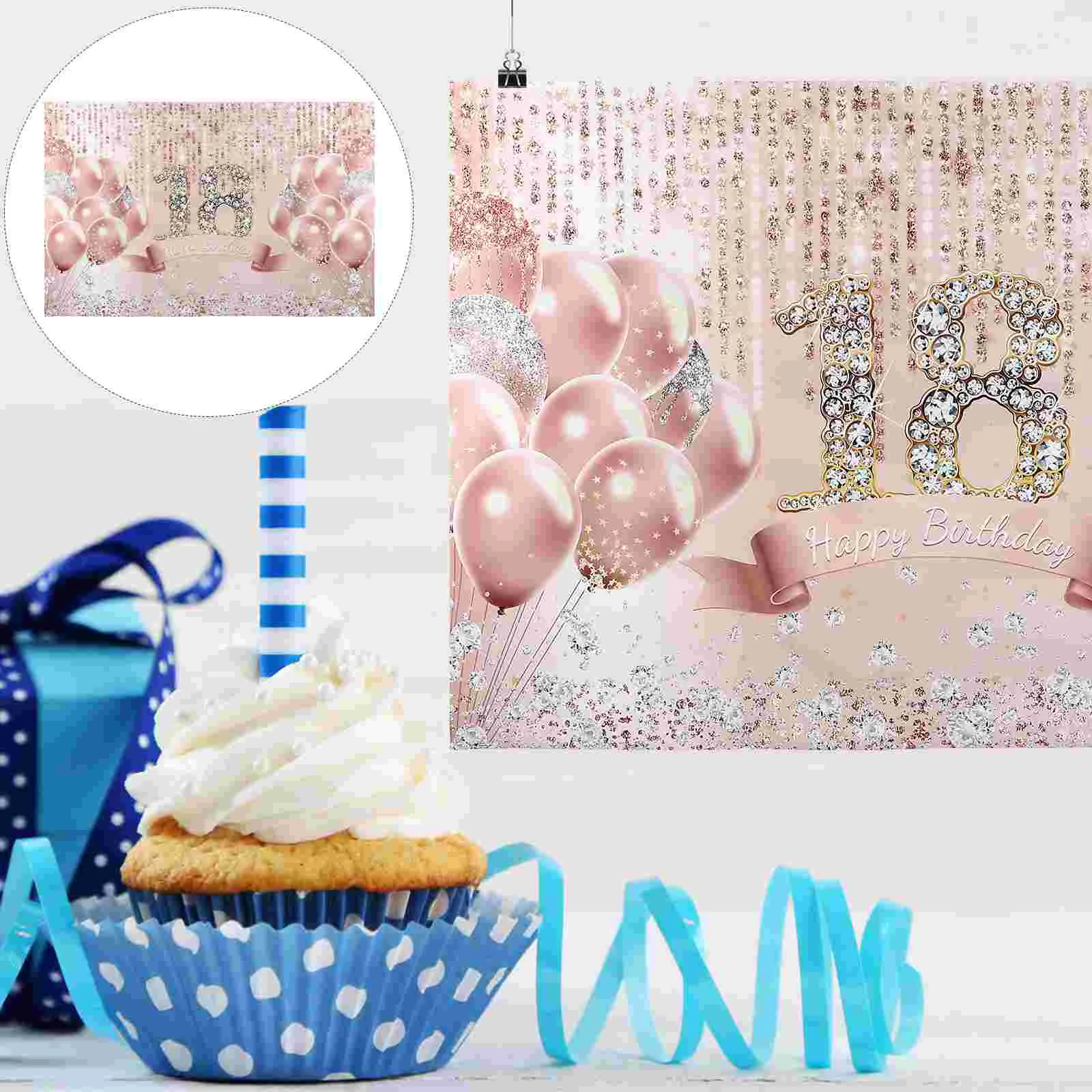 

Birthday 18Th Backdrop Photo Background Supplies Banner Booth Sign Years Decorations Old Eighteen Diamond Balloons Decoration