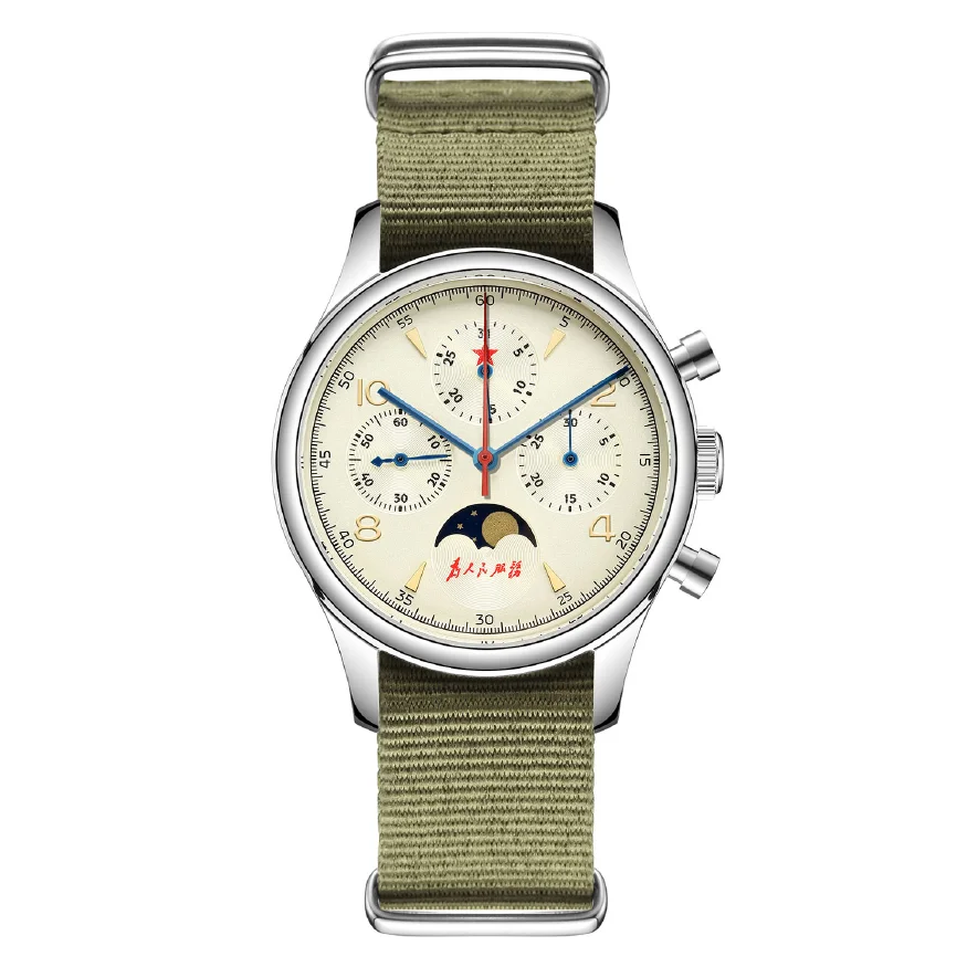 

Classic Men's 1963 Moonphase Chronograph Seagull ST1908 Movement Calendar Sapphire Glass Mechanical Wristwatch