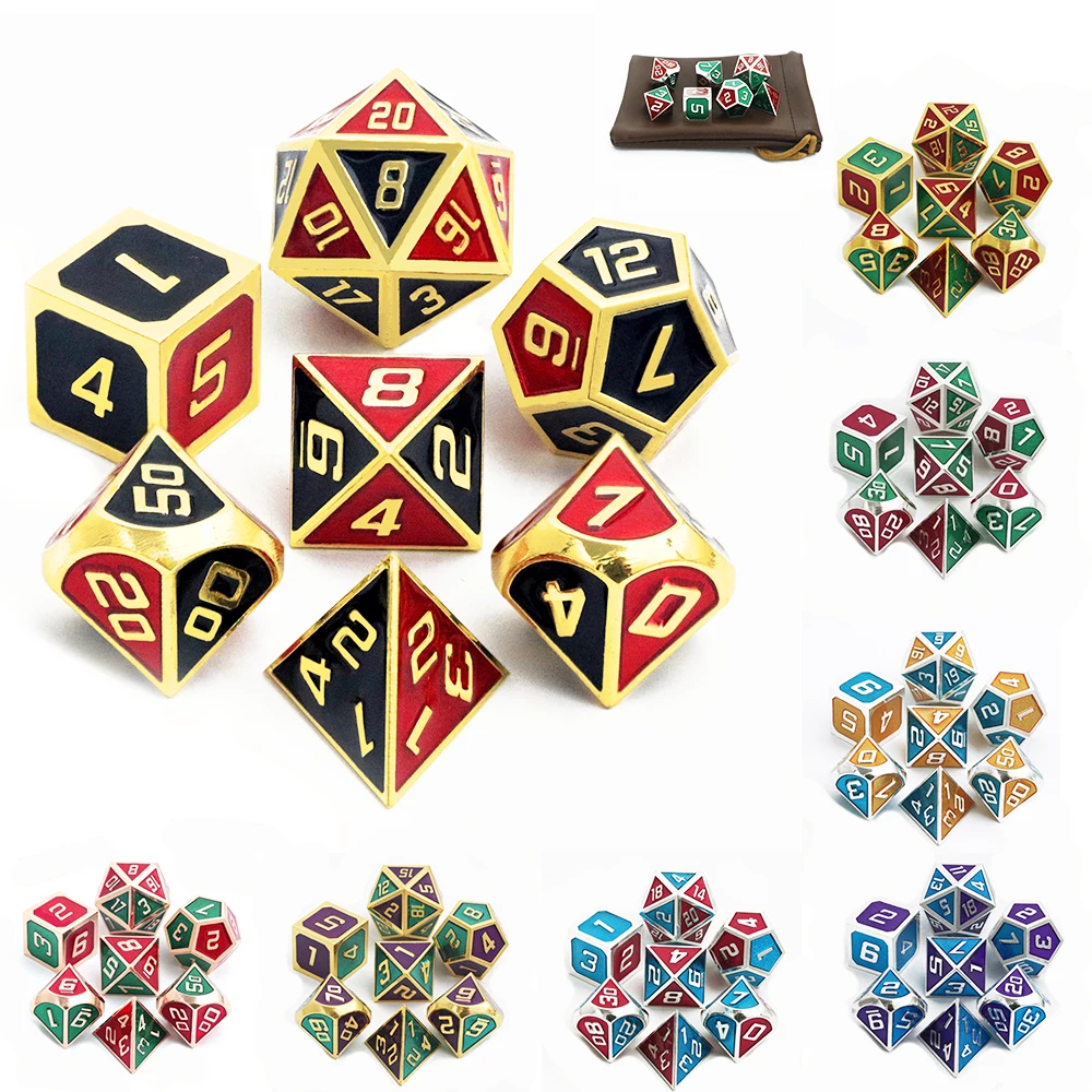 

Металлические игральные кости цвета: черный, красный, золотой, Металлический Набор DND с подарочным чехлом для ролевых игр