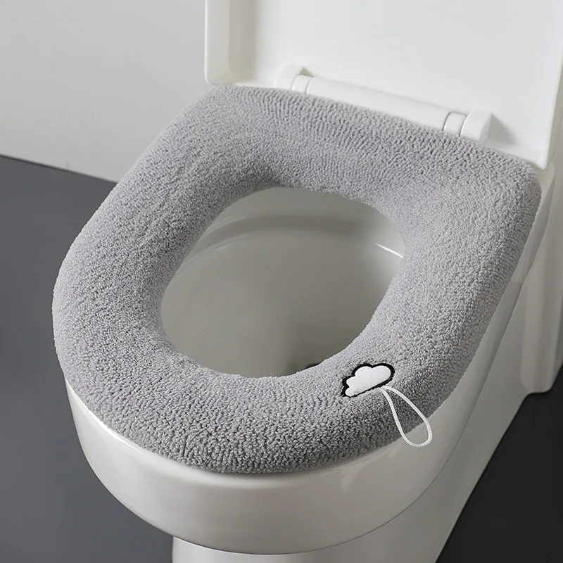 Toilet Seat Cushion Household Winter Thickened Plush Cover Four Seasons Bathroom Accessories Velvet Ring Cushion Elastic Mat