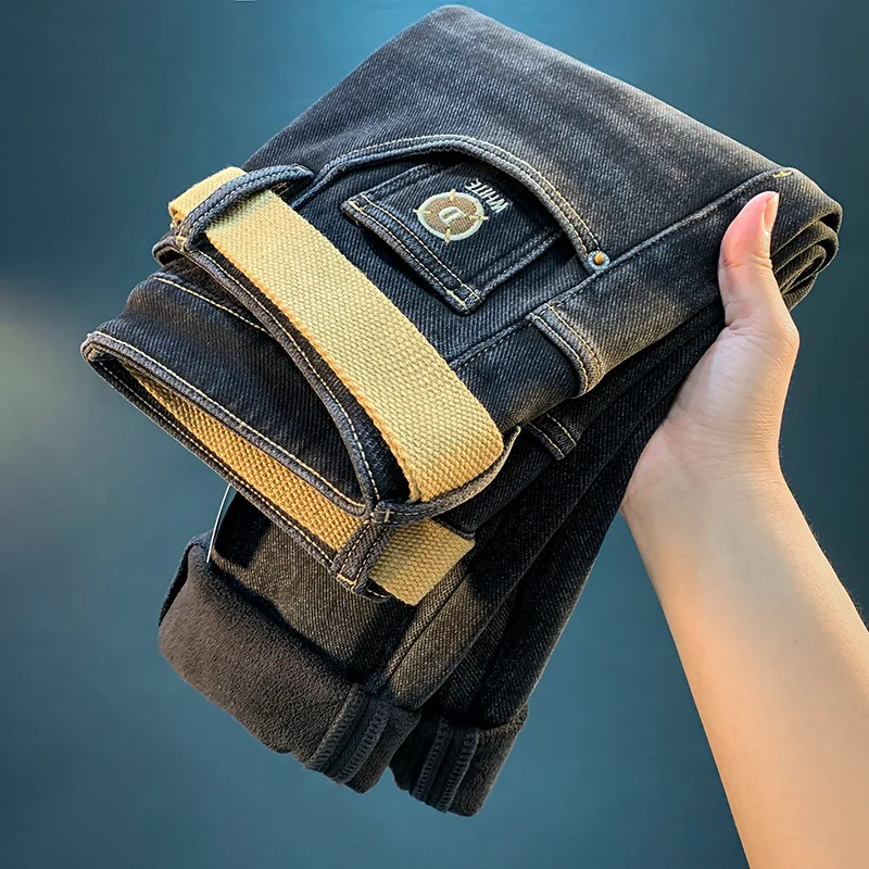 Толстые джинсы на флисовой подкладке мужские зимние теплые морозостойкие