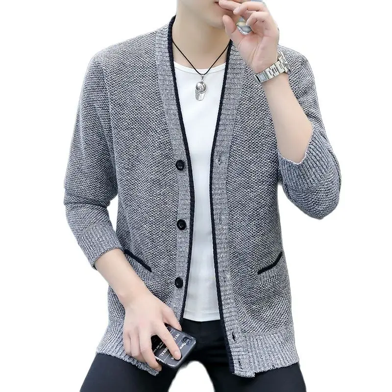 

Autumn and Winter Korean Style Men Solid Cardigan Sweaters Men's Casual V-Neck Sweater Coat Single-breasted Knitted Jacket Male