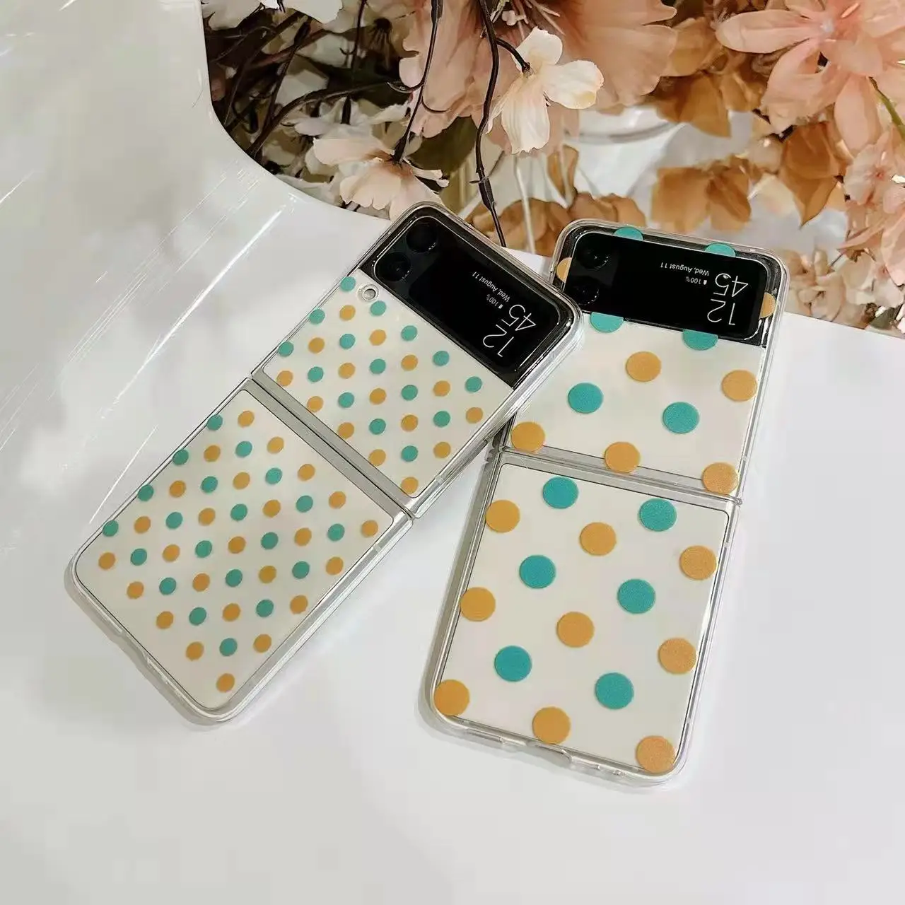 

Cute Color Wavelet Dot Transparent Phone Case for Samsung Galaxy Z Flip 3 Folding Display Hard PC Case for ZFlip3