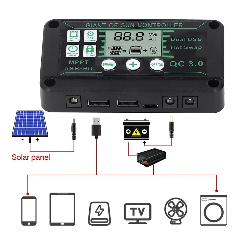 

10A/50/60/80A 100A Solar Charge Controller Solar Panel Controller 12V/24V Adjustable LCD Display Solar Panel Battery Regulator