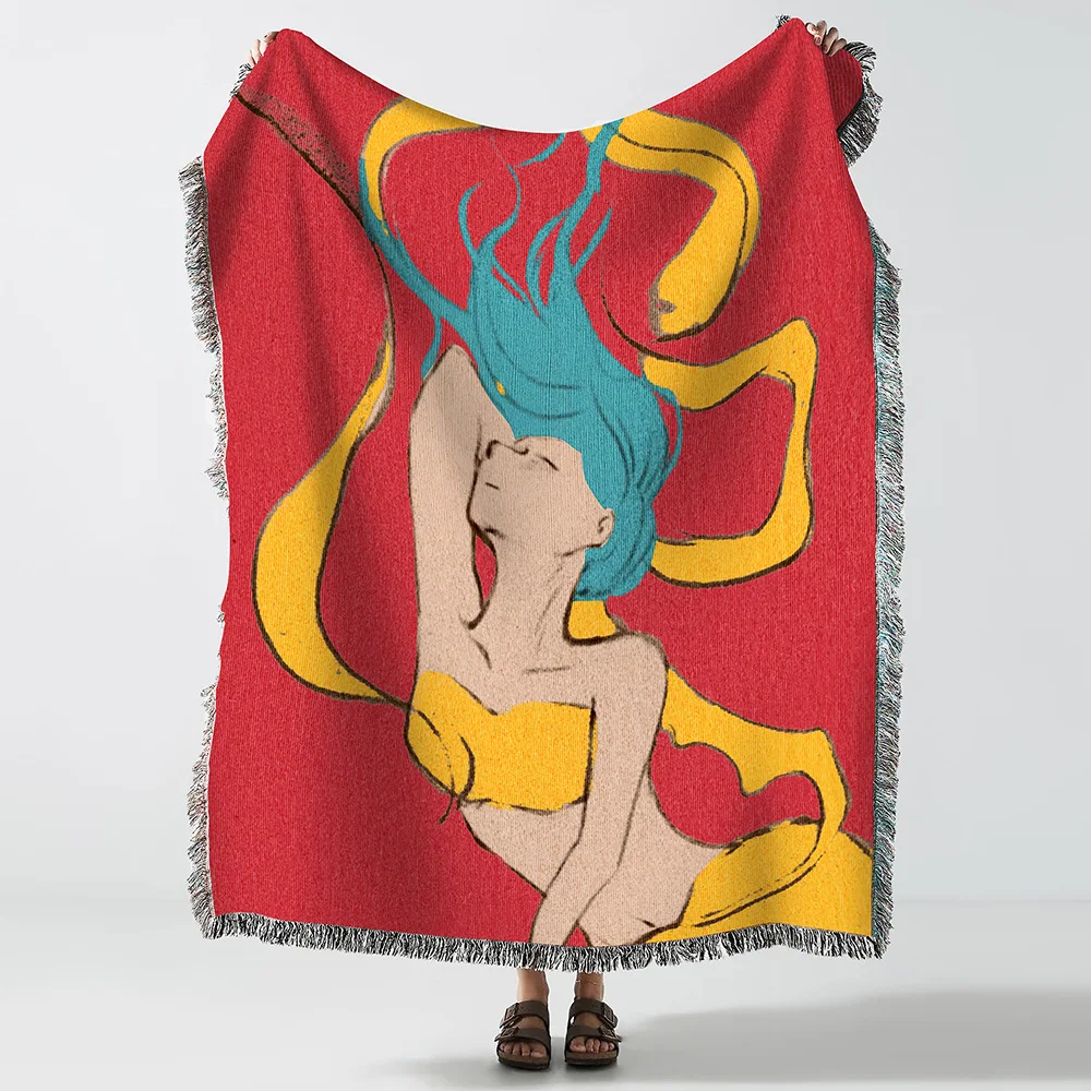 Японское одеяло для дивана вязаное с кисточками гобелен покрывало одеяла