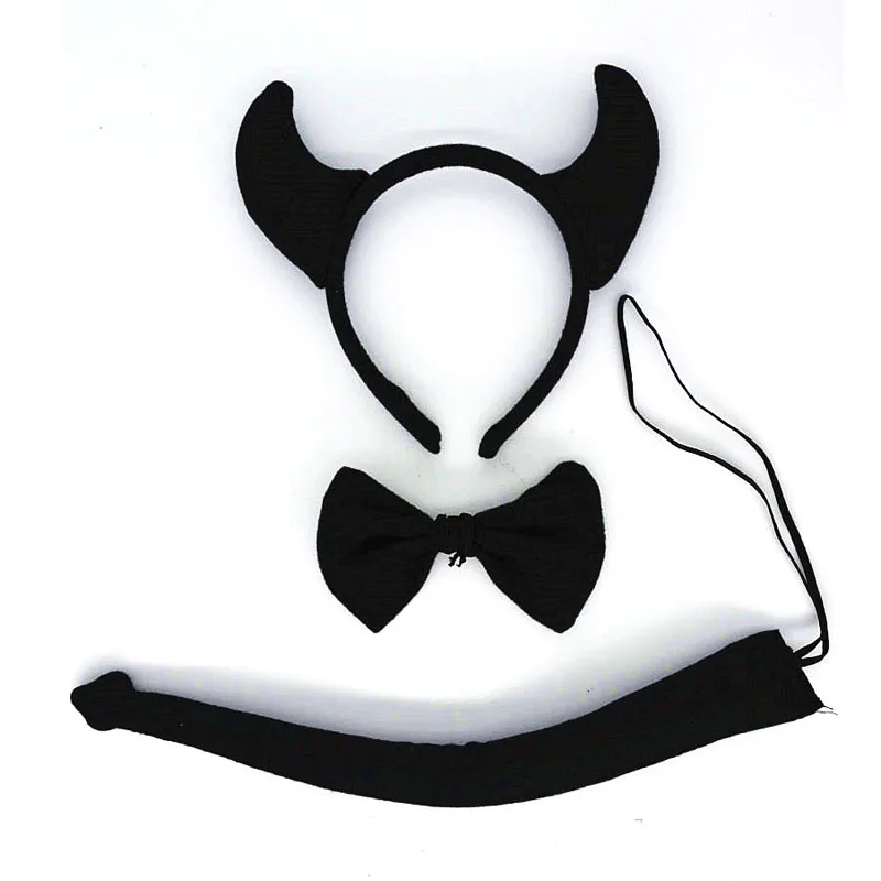 

Adult Kids Party s Demon Devil Headband Bow Tie Tail Set Birthday Fancy Dress Animal Cosplay Hair Bands Easter Plush