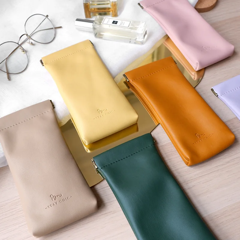 

Glasses case automatic closing portable ultra-soft leather small size cosmetic sunglasses case