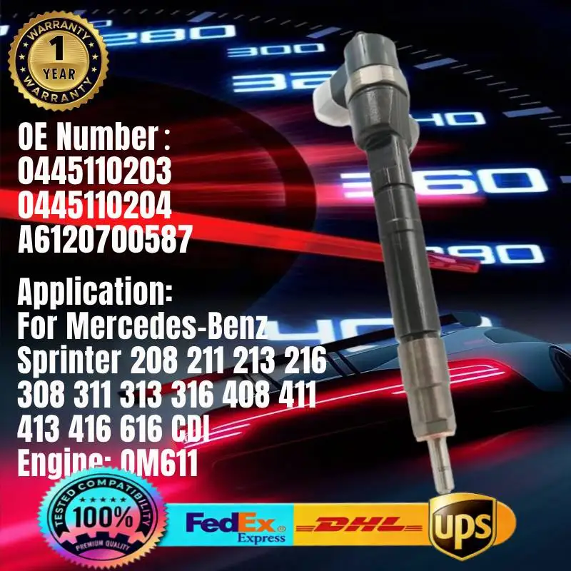 Фото 0445110203 0445110204 A6120700587 Топливная форсунка Common Rail для Mercedes-Benz Sprinter 208 311 413 616 CDI с двигателем OM611 №1