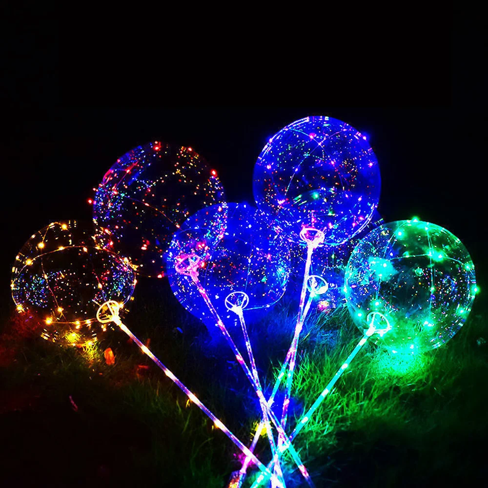 

1set LED Light Up Balloon 20inch Party Wedding Transparent Bobo Balloons Perfect Birthday Decor 70cm Sticks Glowing Balloo