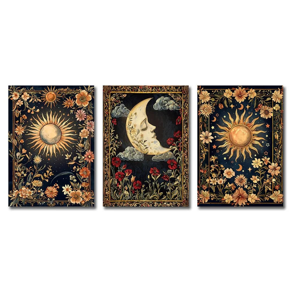 

Солнце И Луна - Цветочная Ночь, Печать На Холсте, Стиль, Настенное Искусство, Декор Звездного Неба Для Гостиной