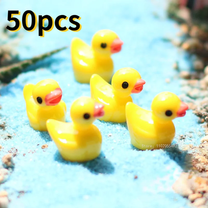 

50PCS Mini Resin Cute Yellow Duck Miniature Figures for Fairy Garden Landscape Dollhouse Handicraft Micro Landscape Home Decor