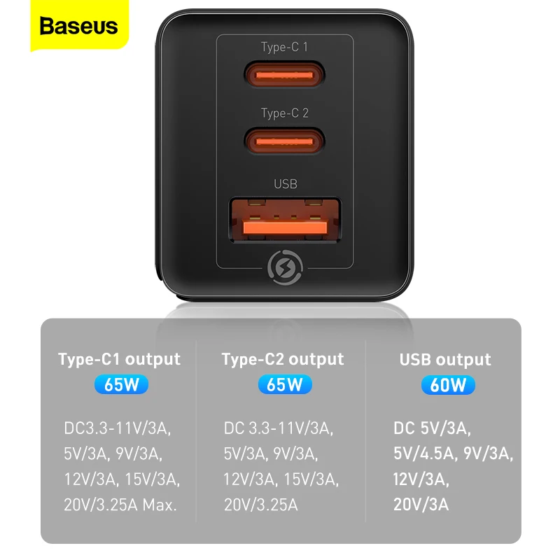 Baseus GaN 65W USB C Charger Quick Charge 4.0 3.0 QC4.0 QC PD3.0 PD USB-C Type C Fast USB Charger For iPhone 14 13 Pro MacBook