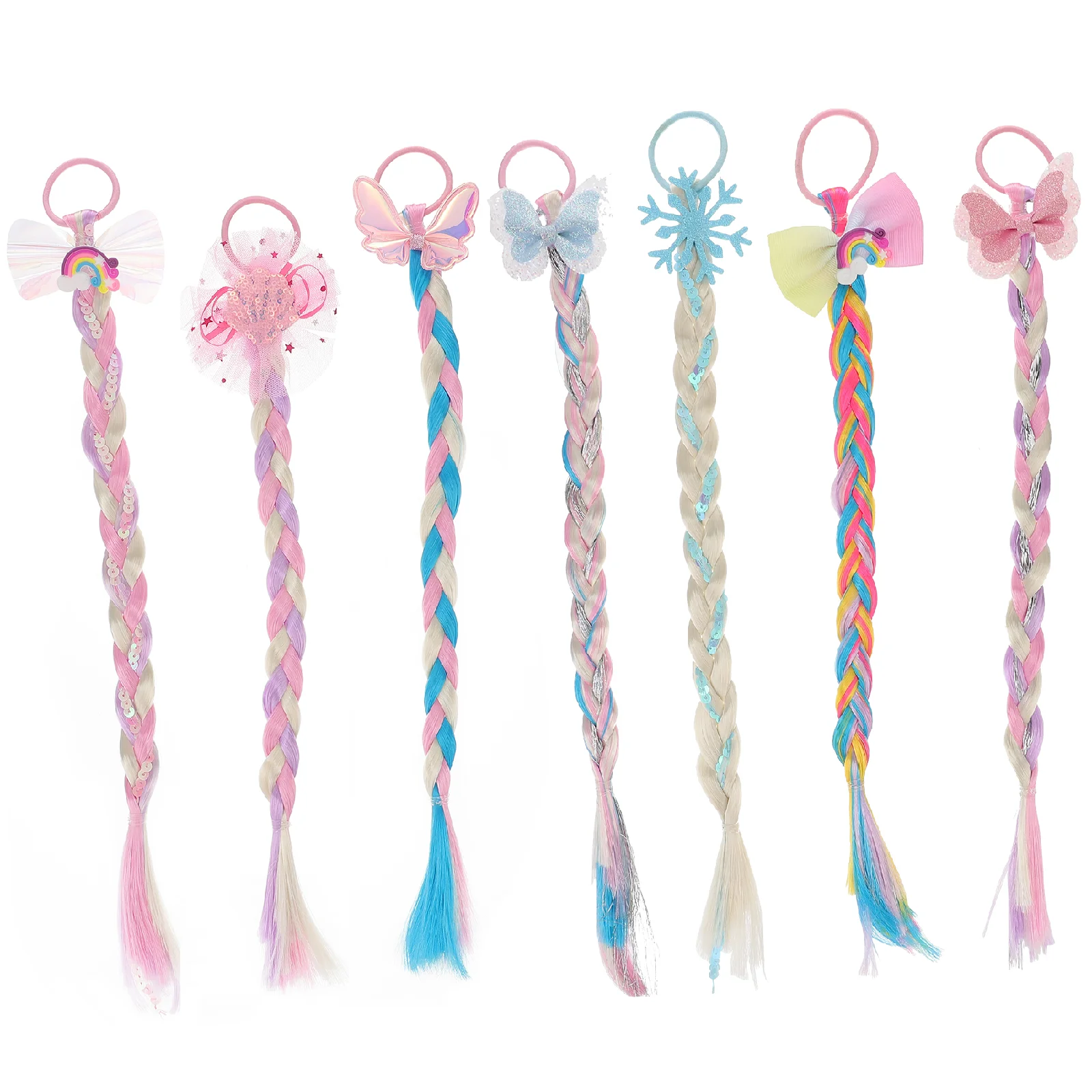 

Braided Hair Extensions Girls Party Hair Accessory Colorful Hair Extensions with Rubber Bands Hairpiece Headdress
