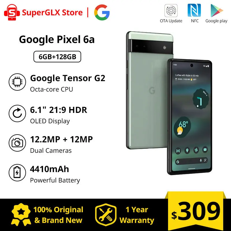Original Google Pixel 6A 5G Mobile Phone 6GB RAM 128GB ROM 6