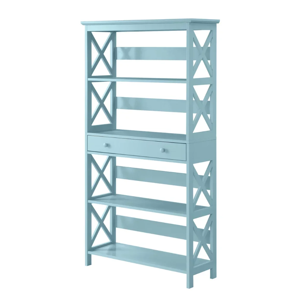

5 Tier Bookcase with Drawer, Sea Foam Blue