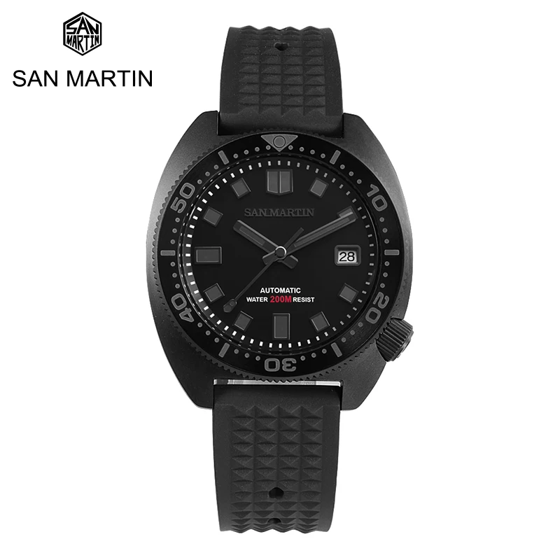 

San Martin New Men Watch 6105 Turtle Diver Black Warrior Colorful Luminous NH35 Automatic Mechanical Sapphire 20Bar Rubber Strap