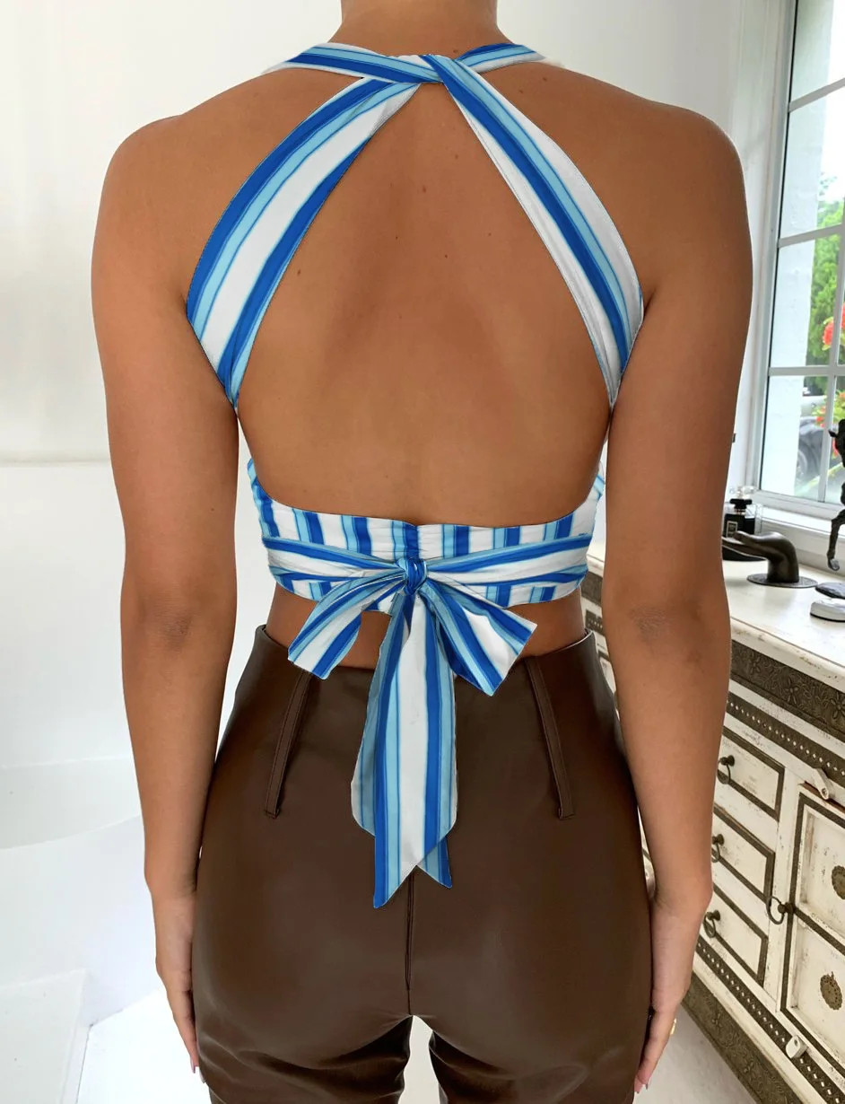 Женский летний пикантный топ с вертикальными полосками |