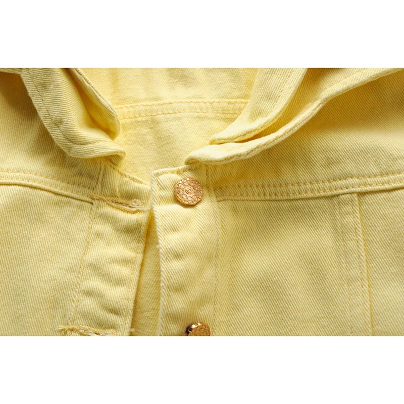 Модная желтая джинсовая куртка с большим карманом женская свободная короткая