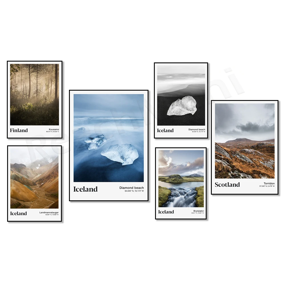 Шотландия Исландия Норвегия Фарерские острова Ice on Diamond Beach | Финляндия постер для