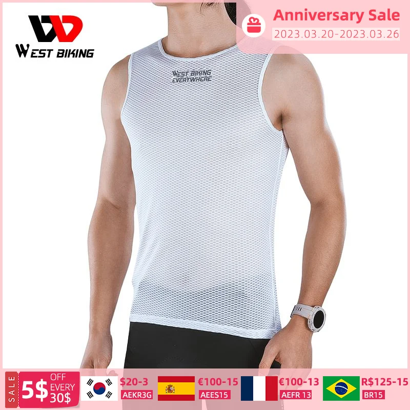 

WEST BIKING Summer Men's Cycling Mesh Base Layer Quick Dry Sport Light Vest Breathable Gym Tank Tops Running Cycling Undershirt