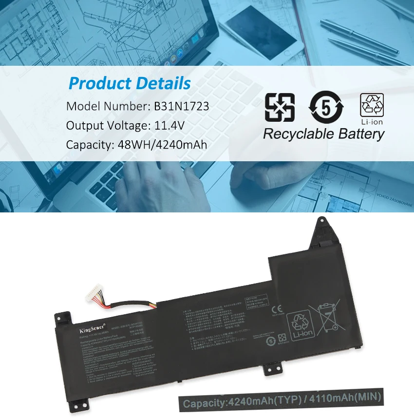 KingSener B31N1723 Аккумулятор для ноутбука ASUS VivoBook X570 X570DD X570UD X570ZD FX570UD FX570ZD K570UD K570ZD R570UD R570ZD