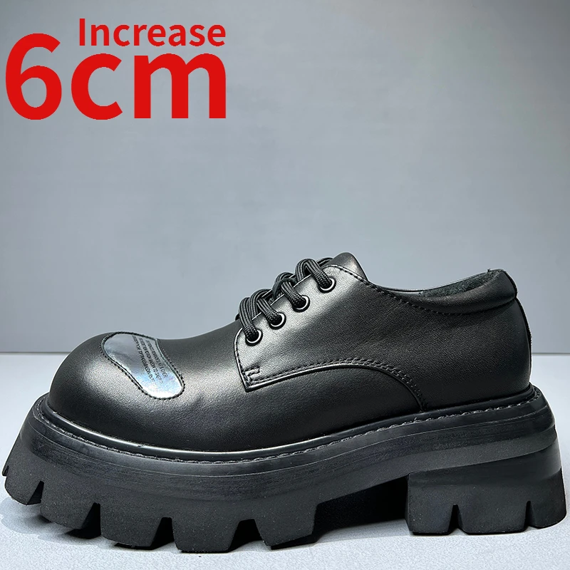 

European and America Design Derby Shoes Men Increased 6cm Metal Personality Elevator Shoes Wide Edition Leather Casual Shoes Man