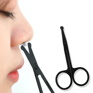 Black Nose Hair Scissors Stainless Steel Round Head Beauty Trimmer Nose Hair Trimmers Portable Ergon in Pakistan
