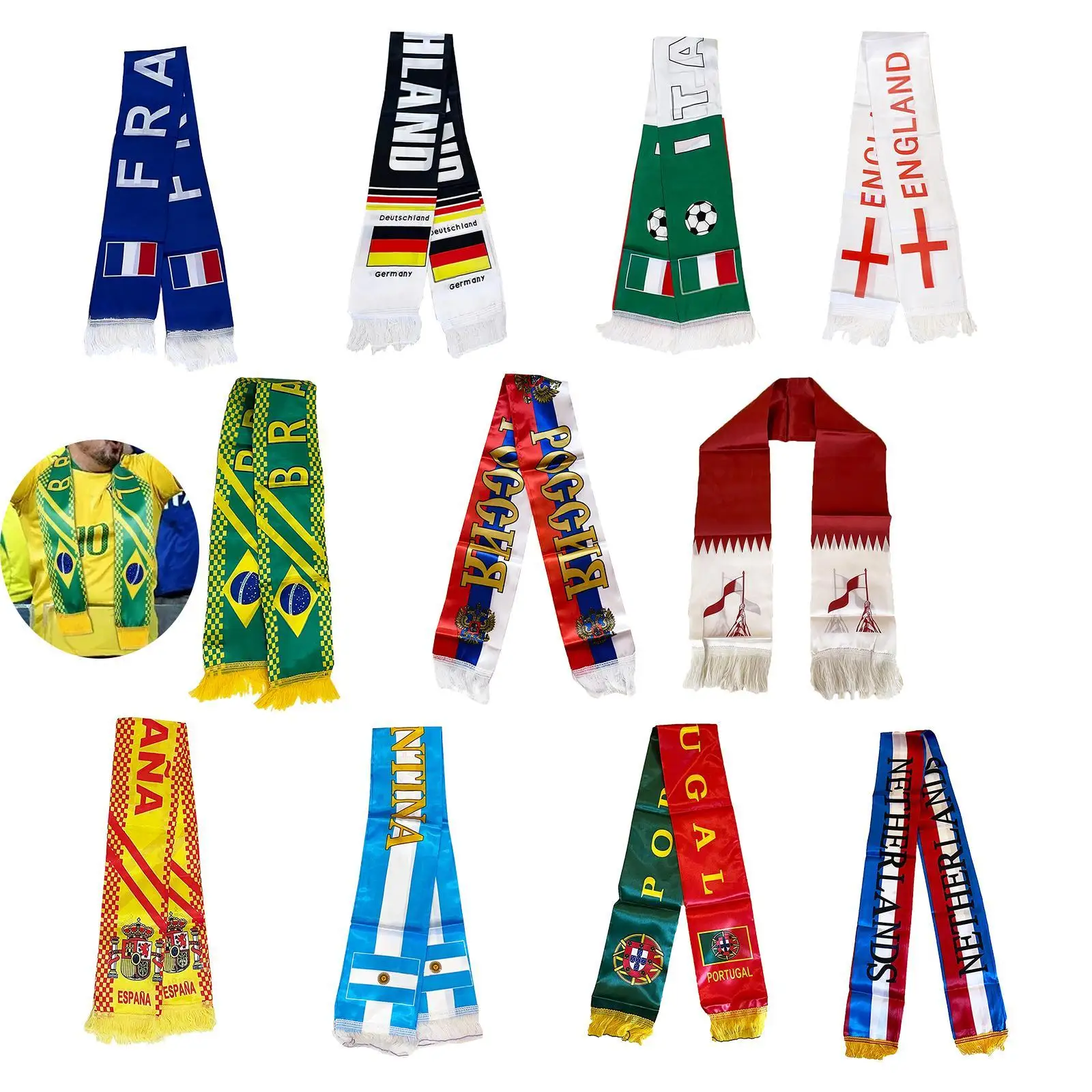 

2022 World Cup Scarf Brazil Argentina Spain Tassel Scarf Holiday Anniversary Supplies Greeting In Place