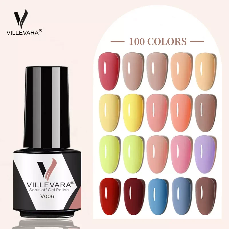 

VILLEVARA Nail Gel Polish Semi Permanent Gellack Nail Art Salon 100 Color Glitter 7ml Soak off Organic UV LED Nail Gel Varnish