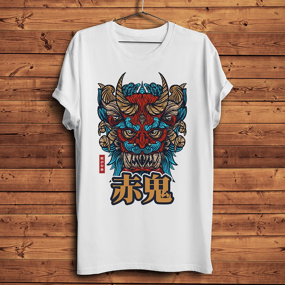

Japan Traditional AKAONI Red Ogre Totems Funny Anime Tshirt Men Summer Cotton Casual Short T Shirt Unisex Vintage Streetwear Tee