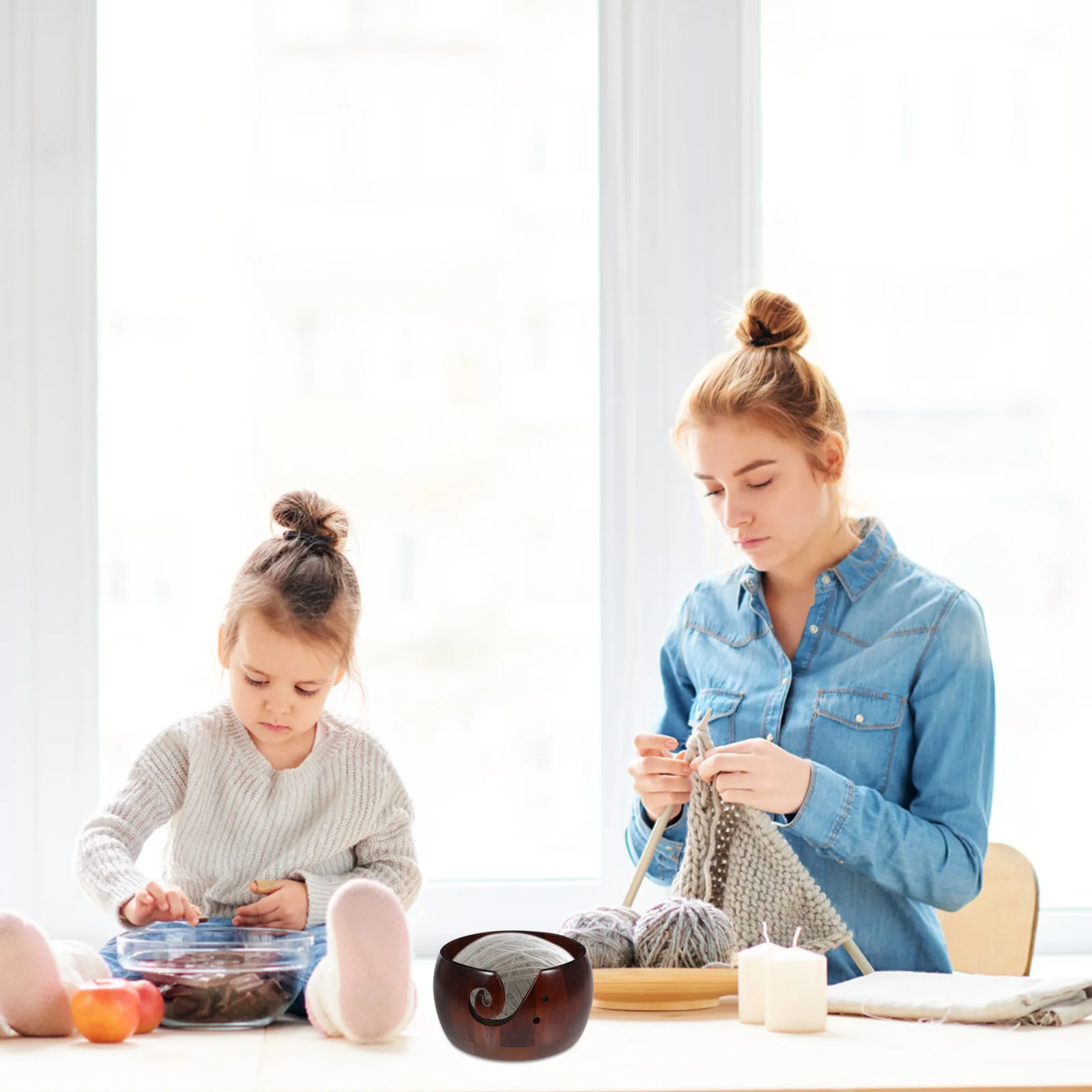 

Crochet Yarn Bowl with Lid Wooden Vintage Yarn Holder Crochet Organizer Crafts Decorative Storage Box Gift Knitting Accessory