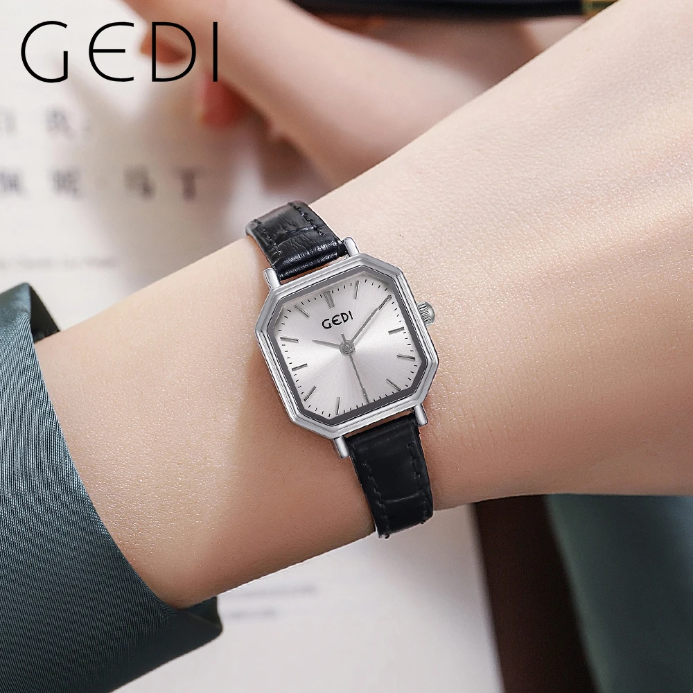 GEDI New Square Women Watch Luxury Business Waterproof Quartz Analog Ladies Watch Leather Strap Fashion Casual Female Wristwatch