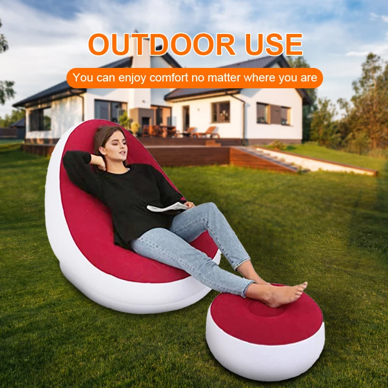 

Outdoor Inflatable Sofa Camping Lazy Bag Portable Foldable Portable Beach Park Air Bed with pedal flocking single sofa chair