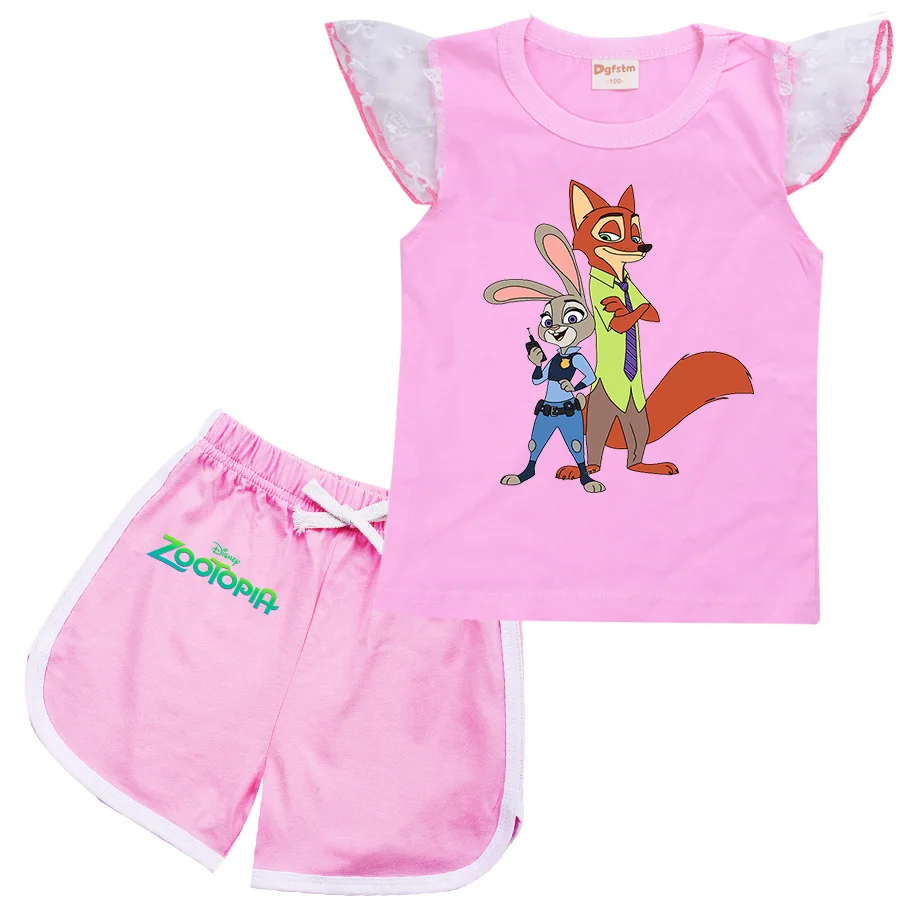 

Disney Zootopia Judy Nick Cartoon Streetwear Baby Boys Summer Clothes T-shirt Shorts Children Girls Casual Clothing Sets