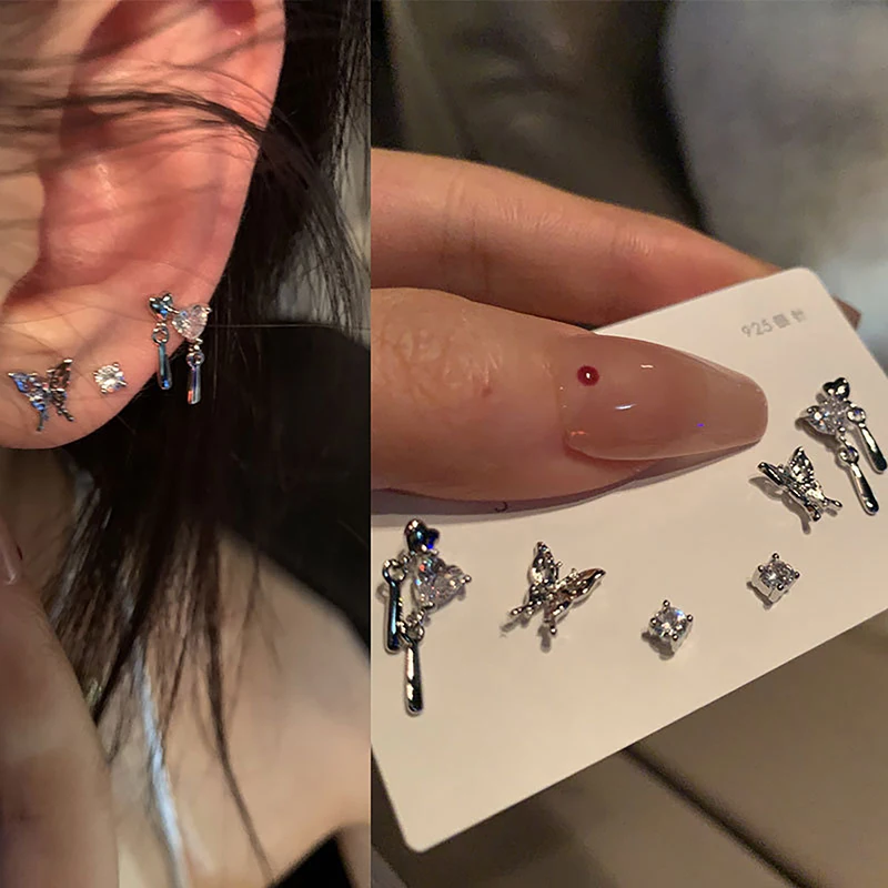 6 шт./компл. простой набор серег-гвоздиков с кристаллами для женщин серьги-бабочки