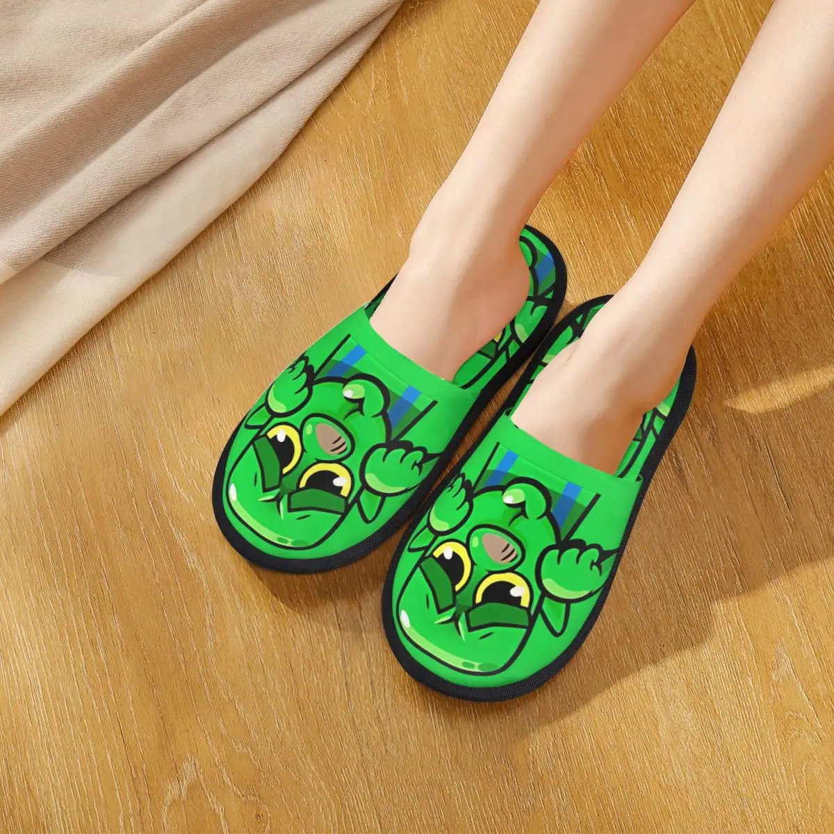 Фото Зимние тапочки Mimimi, Goblin Emote Clashh Game Royaled Merch, домашние меховые тапочки, шлепанцы для гостиной, уютные противоскользящие шлепанцы №5