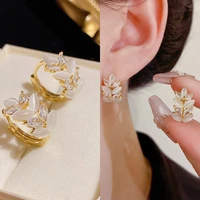 new style green opal leaf design hoop earrings exquisite luxury korean earrings for women fashion jewelry accessories wholesale