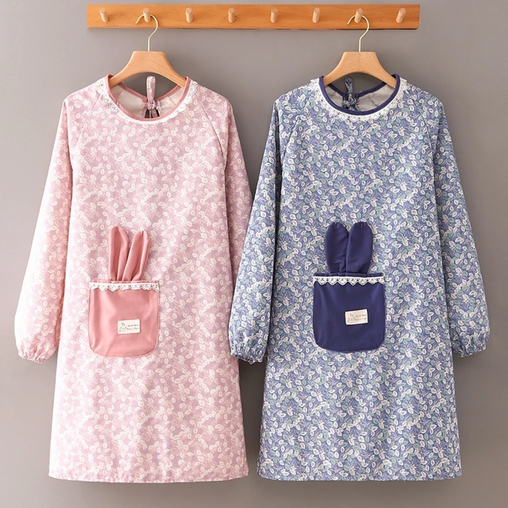 

Fashion Canvas Long Sleeve Apron Female Lovely Home Kitchen New Oil Proof Smock Adult Han Ban Man