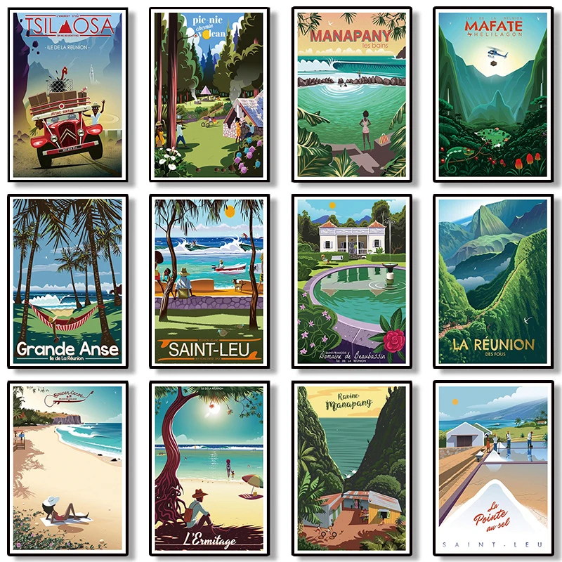 Праздничные винтажные постеры на холсте с изображением острова Реюньон