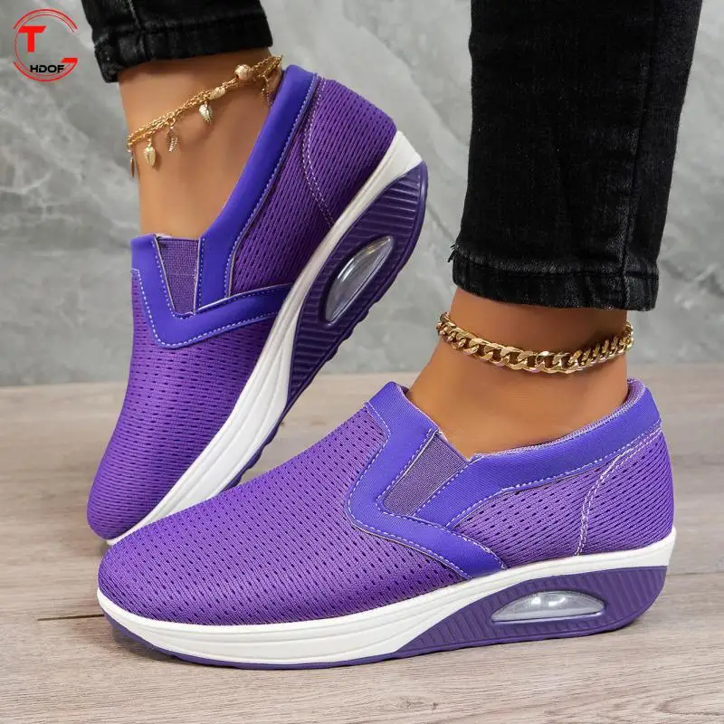 

2022 Casual Slip-on Mesh Breathable Swing Wedge Heel Women's Sneakers Heightened Thick-soled Women's Sneakers Large Size 35-43