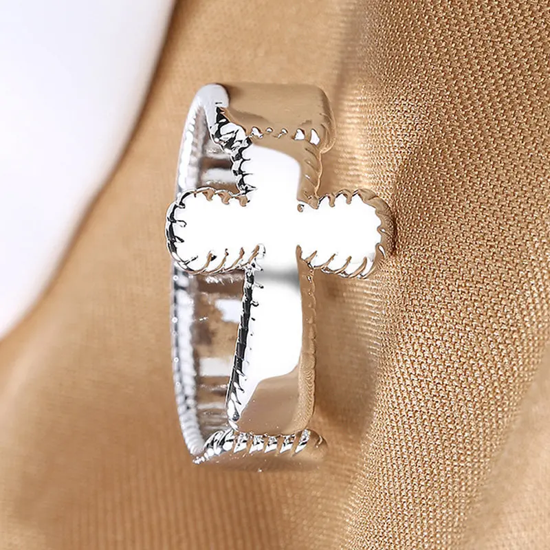 

S925 Sterling Silver Ring Simple Cross Open Ring For Women Fashion Hip Hop Birthday Gift Jewelry