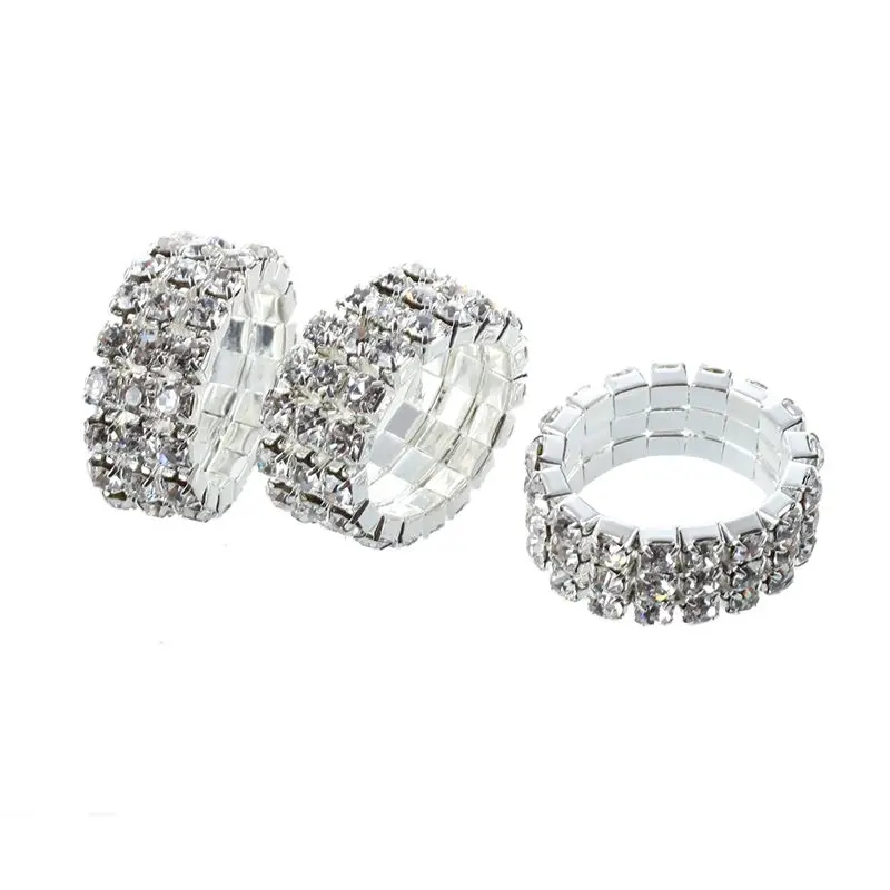 

3 X Elastic Toe Ring Bridal Jewelry 3-Row Rhinestone 9Mm---Silver