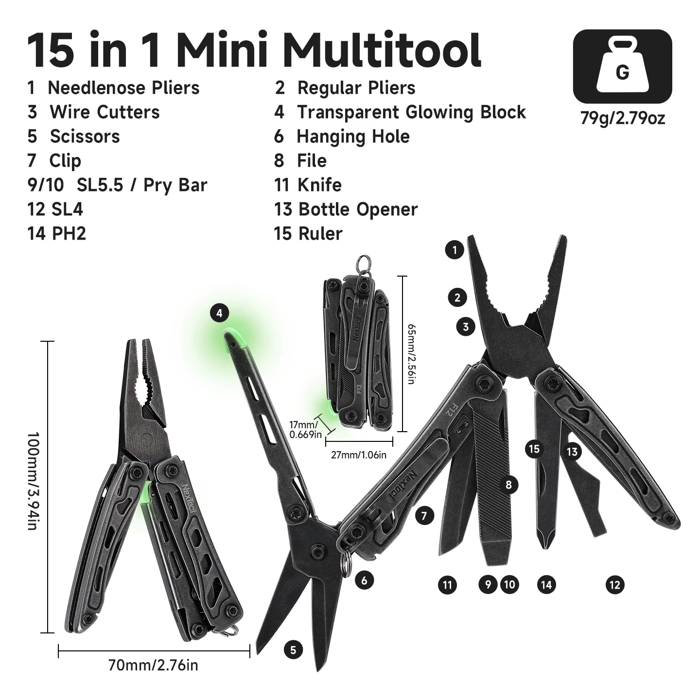 Фото Nextool Mini Flagship F12 15-в-1 складные карманные плоскогубцы, портативный EDC-инструмент для кемпинга на природе и домашнего использования. №2