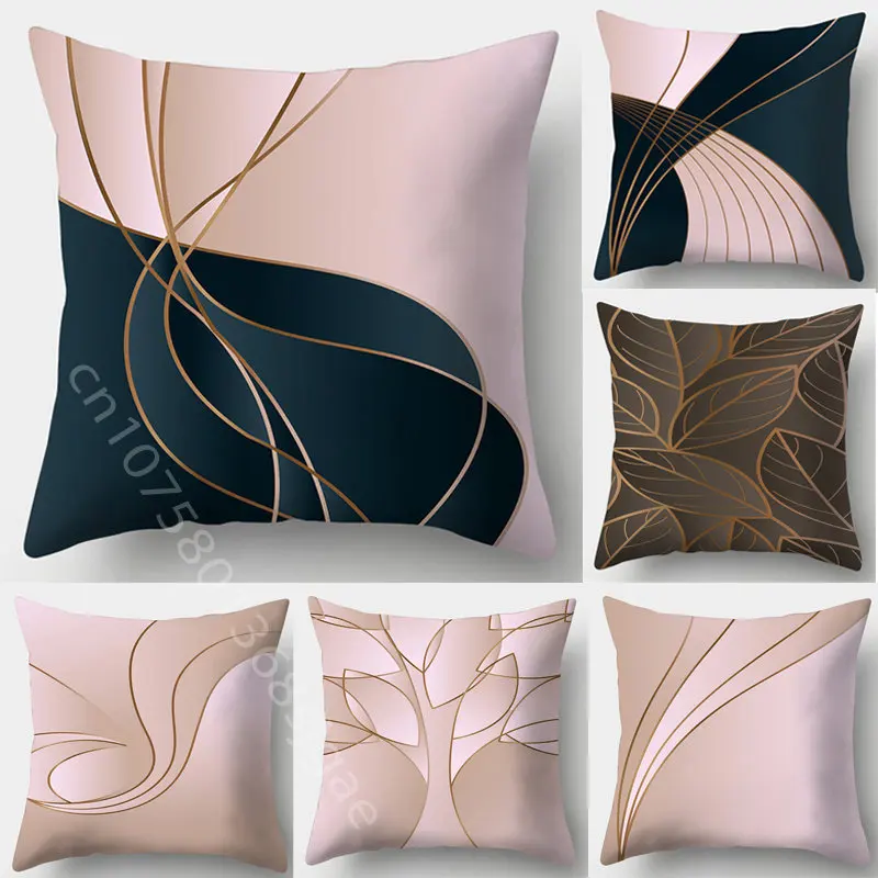 

Pink Line Leaf Print Pillow Case Lumbar Cushion Cover Sofa Chairs Car Office Square Throw Pillows Home Living Room Decoration