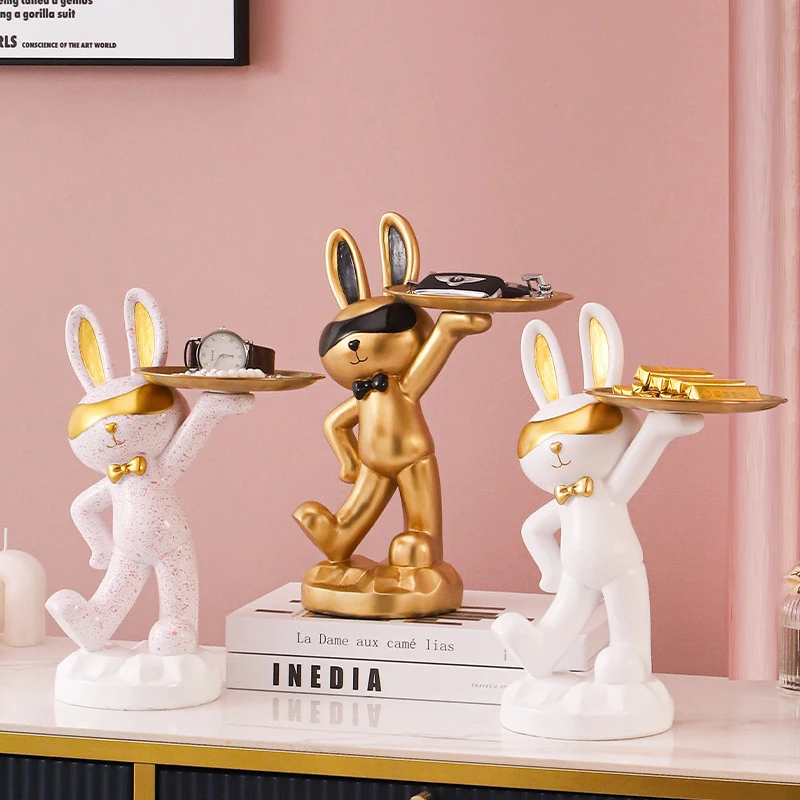 

Поднос полимерный креативный для хранения скульптур в виде кролика, настольное украшение для гостиной, поднос для хранения ключей для украшения дома