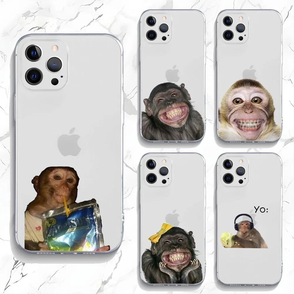 Чехол для телефона Monkey Sipping Caprisun Meme iPhone 15 14 13 12 11 Plus Pro Max XR XS X 7 8 SE мини-прозрачный
