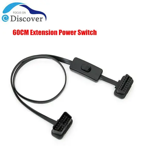 60 см OBD2 16 Pin штекер-гнездо прямоугольный удлинитель с кабелем питания OBD переключатель диагностический инструмент