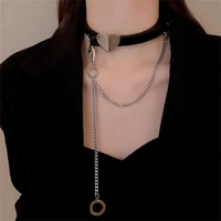 fashion leather choker necklace for women splicing chain button geometry with love heart pendant collar necklace jewelry gifts