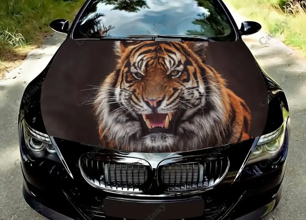 Свирепый тигр виниловые наклейки на капот автомобиля обернутые пленкой из ПВХ